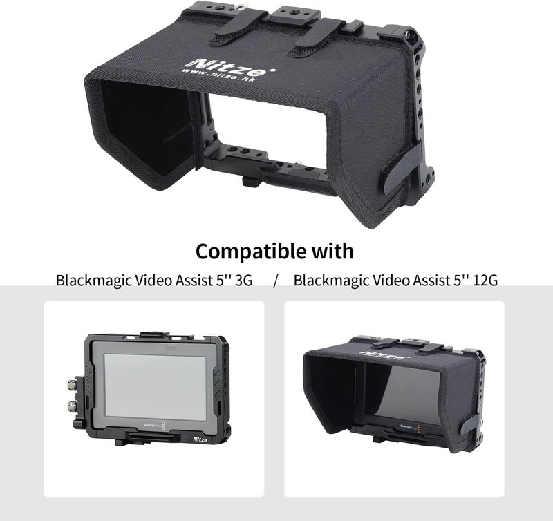 Nitze Cage Kit for Blackmagic Video Assist 5" 12G / 3G, with Sunhood, HDMI and USB-C Cable Clamps - JT-B01B - Image 3